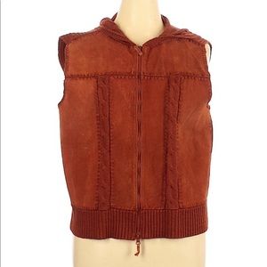 Leather vest zip front with hood